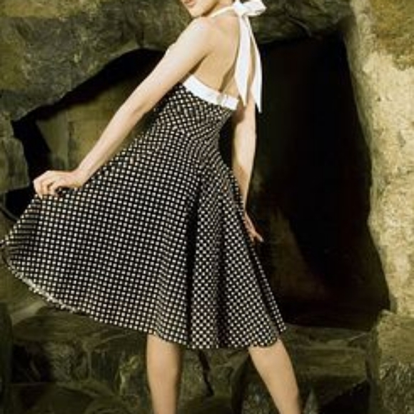 Pinup Couture Rita Halter Swing Dress (Black Polka Dot) XS - Picture 3 of 10